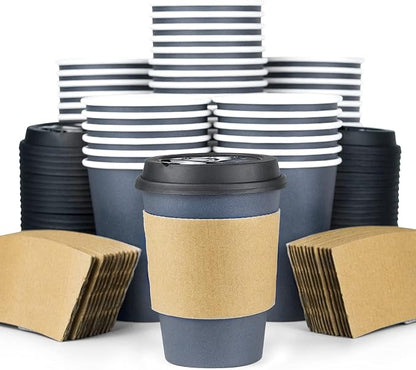 Disposable Coffee Cups With Lids and Sleeves, 12 oz - Image 3
