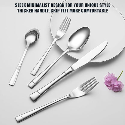 Heavy Duty Silverware Set for 4, 20-Piece 18/10 Stainless Steel Flatware Set, Mirror Polished Cutlery Modern Kitchen Eating Utensil Durable Tableware Included Knife Fork Spoon, Dishwasher Safe