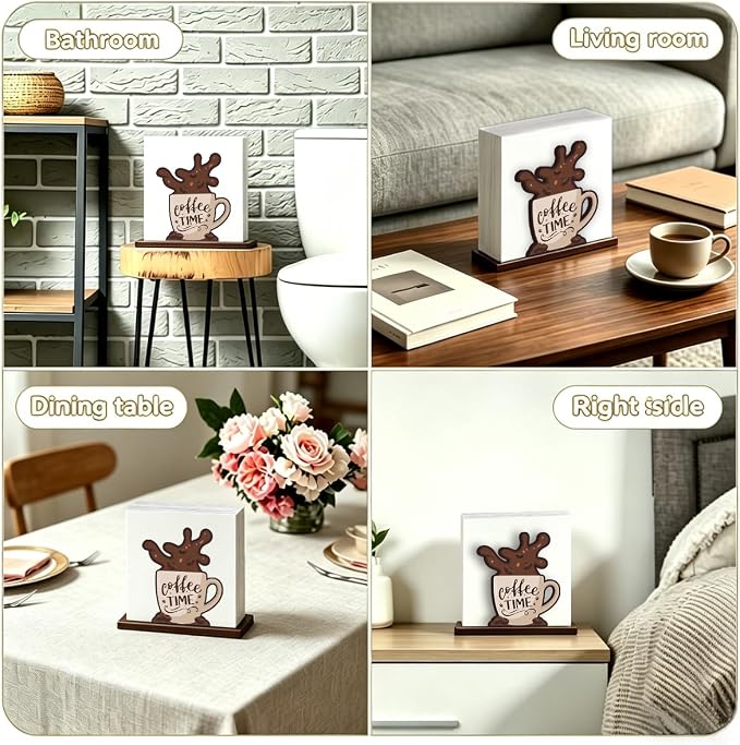 Funny Napkin Holder for Table, Cute Coffee Cup Design Wooden Napkin Dispenser - Image 4
