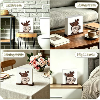 Funny Napkin Holder for Table, Cute Coffee Cup Design Wooden Napkin Dispenser - Image 4