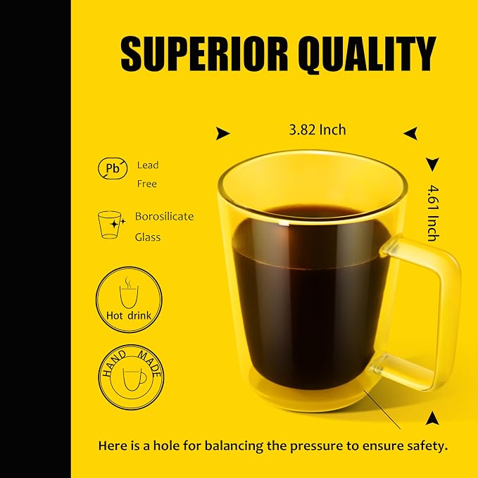 PunPun 16oz.480ml Clear Glass Mugs Large Coffee Mugs, Jumbo Insulated Double - Image 4