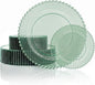 U-QE 60PCS Clear Green Plastic Plates, Beaded Plates Disposable Heavy Duty | by U-QE