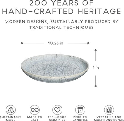 Denby - Halo Speckle Dinner Plates Set of 6-10.25 Inch Dishwasher Microwave Oven Safe - Scratch Chip Resistant - Grey, Neutral, Blue Large Ceramic Stoneware Dinnerware Plates Set