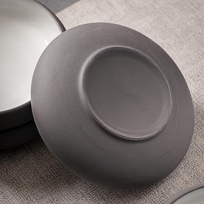 Uaral Matte Black Salad Plate,Dinner Plates and Bowls Set,Stoneware Dessert Plate Set,Appetizer Plates Set of 4,5.5 inch,14 oz(Color Clay and White)