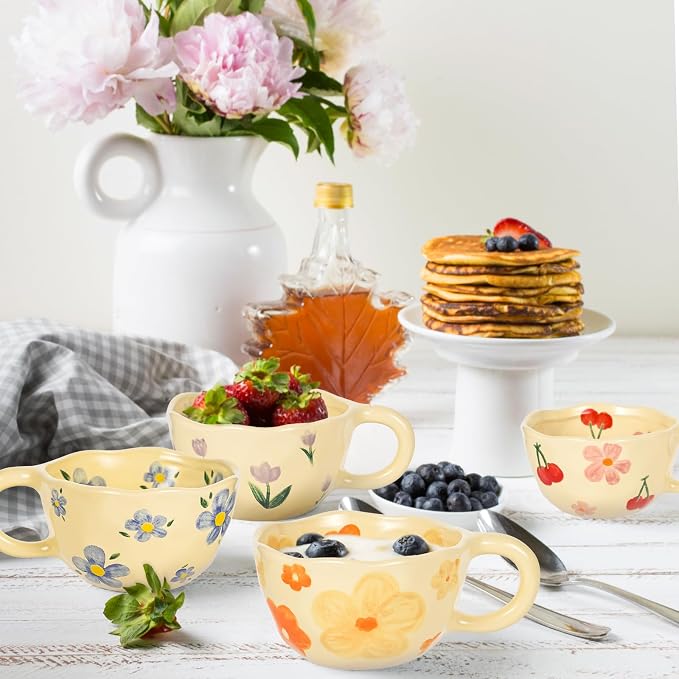 Ceramic Coffee Mug Vintage Flower Mugs 8 oz Cute Floral Coffee Mugs Irregular - Image 6