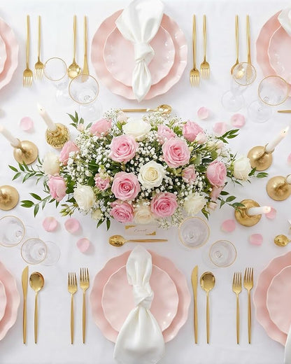 LIYH 24 Pcs Pink Plates Reusable, Pink Plastic Scalloped Plate Durable and Dishwasher Safe,Baby Shower Plate, Light Weight Daisy Plastic Wavy Plates for Wedding Party Birthday
