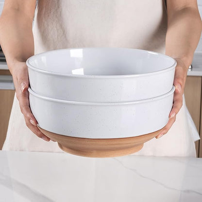 AmorArc 9.8’’ Extra Large Ceramic Salad Bowls, 90 OZ Serving Bowls Set of 2, Stoneware Oversized Bowls with Rustic Terracotta Underside for Salad, Soup and Dinner. Large Bowls for Entertaining&Gift