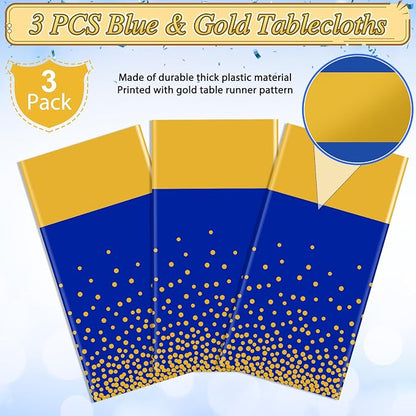 3Pcs Blue and Gold Tablecloth Party Decorations, Plastic Royal Blue Table Cloth - Image 4