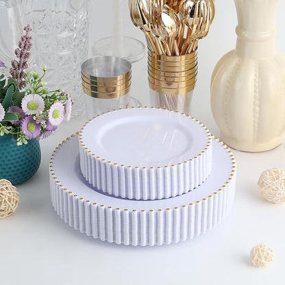 EI 60pcs White Plastic Plates with Gold Rim,Heavy Duty 10" Dinner & 7" Dessert Plate Disposable,White and Gold Plate for Party,Wedding,Birthday,Afternoon Tea,Spring,Mother's Day,Valentine's Day