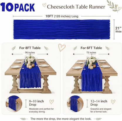 10 Pack Royal Blue Table Runner 10FT Gauze Cheesecloth Table Runner | 21x120 - Image 3