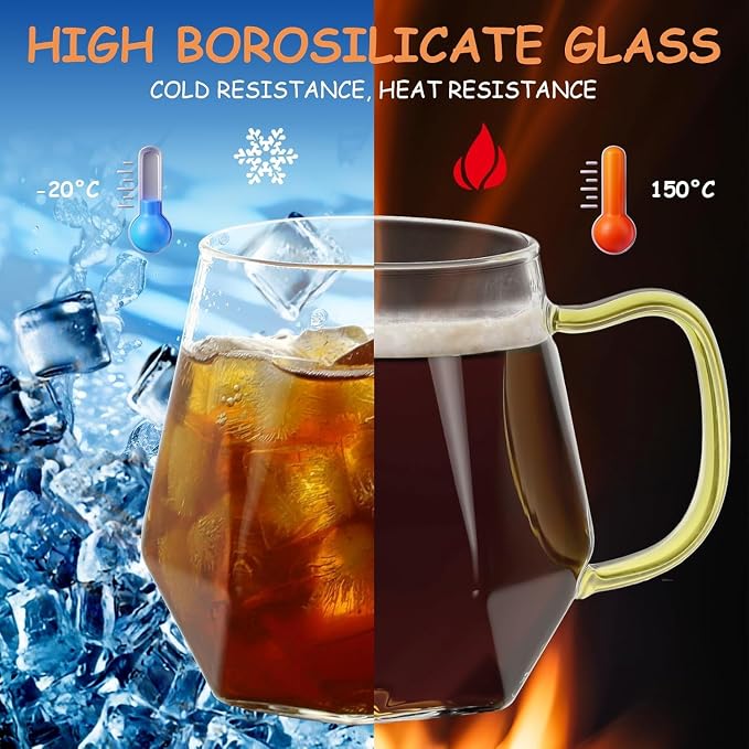 Glass Coffee Mugs with Gold Handle, 12 oz / 350 ml, Heat Resistant, Cappuccino - Image 4