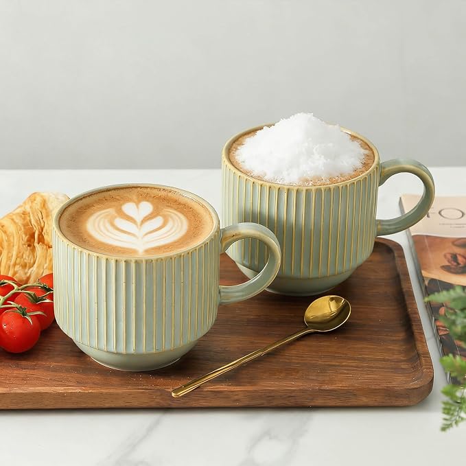 HASENSE Coffee Mugs with Metal Stand, Ceramic 15 Oz Stackable Coffee Cups Set - Image 4