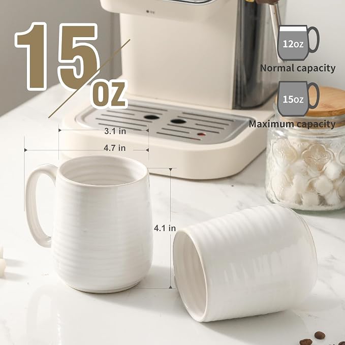 HASENSE Coffee Mugs Set of 4, 15 Ounce Porcelain Latte Mug Set - Image 3