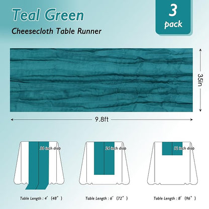 8 Pack Teal Green Cheesecloth Table Runner 120 Inch Boho Wedding Decor | - Image 2