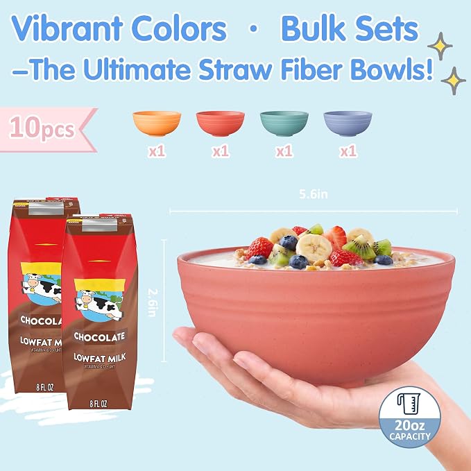 Quatish 10 PCS Unbreakable Cereal Bowls, Dishwasher & Microwave Safe Wheat - Image 4