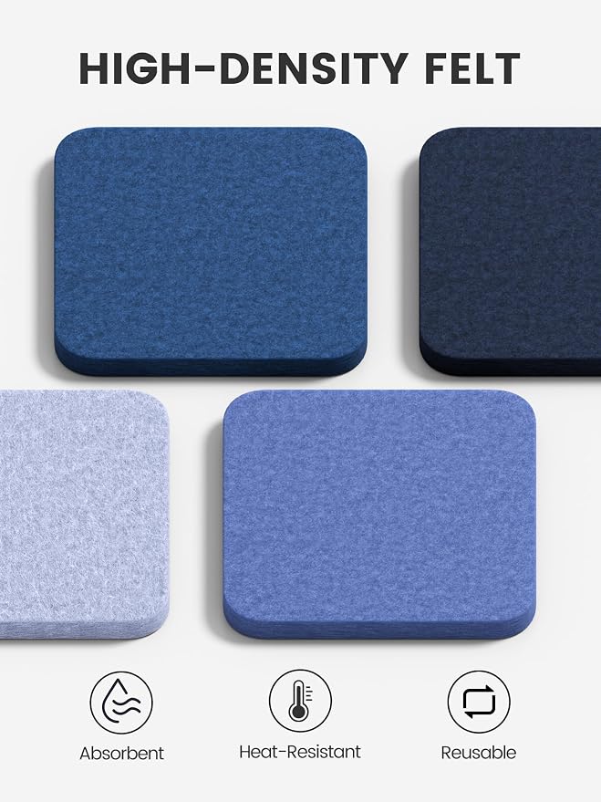 Fluxynara Felt Coasters with Holder, Denim Mist | Square Felt Coasters - Image 3