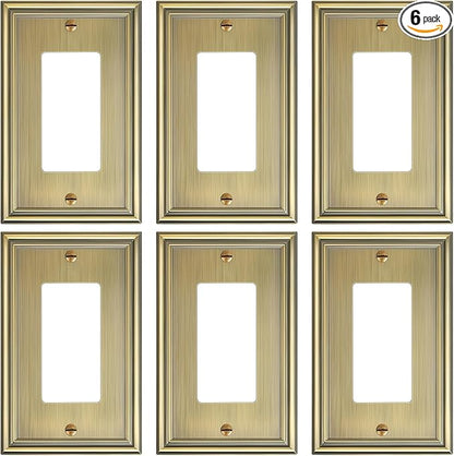 6-Pack Decorator Outlet Cover Plate, Antique Brass Decorative Switch Plates and Outlet Covers, Durable Zinc Alloy Wall Plates for Electrical Outlets, Receptacle, GFCI Outlet, Dimmer Switch