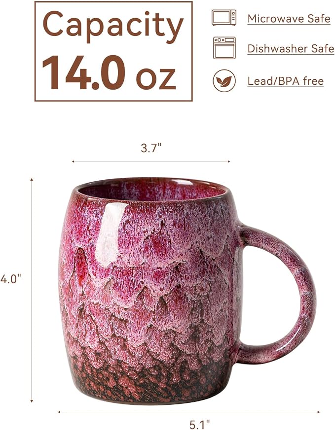 Roseate Nebula Ceramic Coffee Mug - 14 oz Unique Reactive Glaze Coffee Cup - Image 8