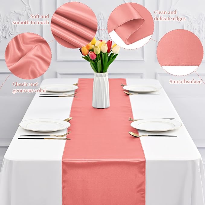 12 Pack Coral Satin Table Runner 12 x 108 Inch Long Premium Table Runners - Image 4