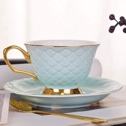 VanEnjoy Blue Vintage 8 Ounces Porcelain Coffee Cup, Tea Cup and Saucer Set and - Image 3