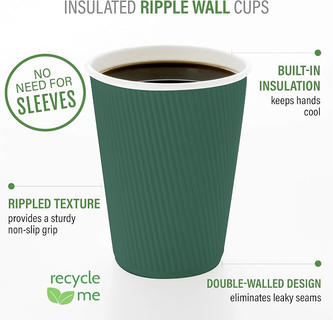 Restaurantware-12 Ounce Disposable Coffee Cups, 500 Ripple Wall Hot Cups - Image 4
