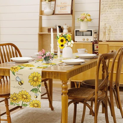 Summer Bee Sunflower Table Runner Home Sweet Home Burlap Table Runners - Image 2