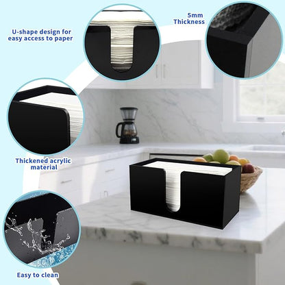 Paper Towel Holder for Countertop, Black Acrylic Napkin Dispenser – Fits Multifold, C-Fold & Z-Fold Trifold Towels, Durable 5mm Thick for Bathroom, Kitchen, Restaurant & Toilet (1pcs)