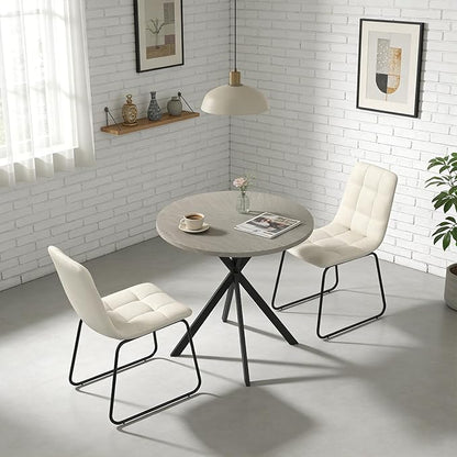 31.5" Round Dining Table Chairs Set for 2, Small Dining Table Chairs Set Space-Saving, Small Dinette Sets for 2 for Kitchen Dining Room Apartment(Gray Table + Beige Chairs)