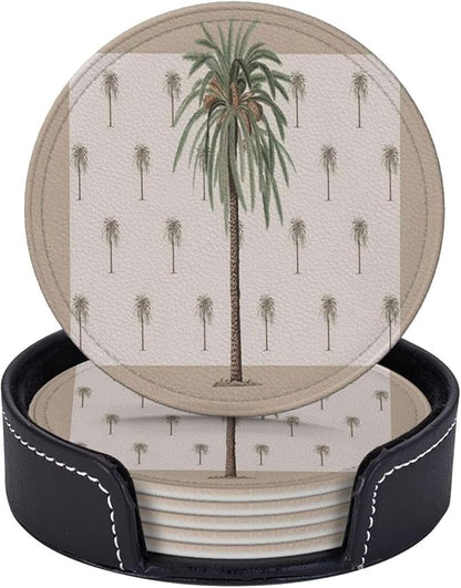 6 Pcs Tropical Plants in Summer Beach Palm Tree Leather Coasters by Jfniub