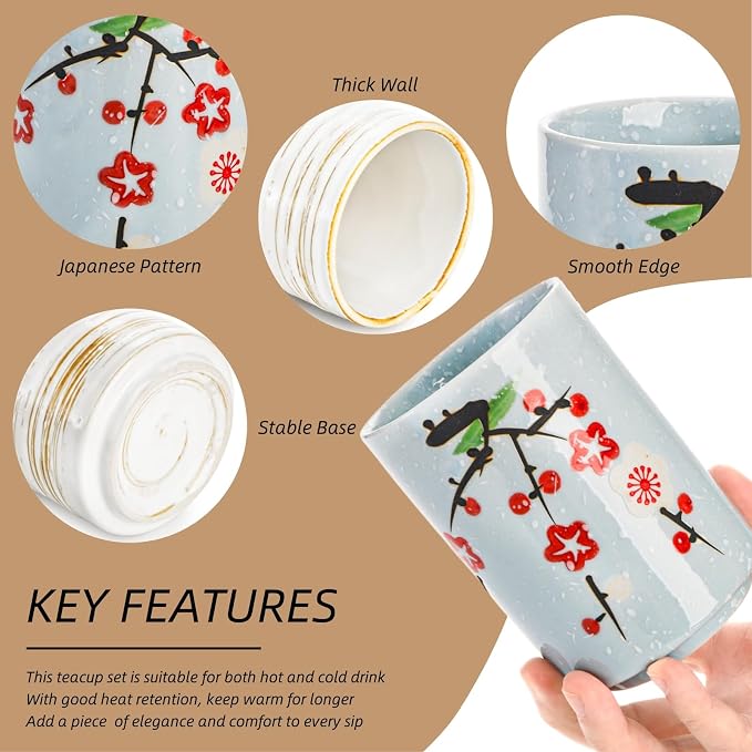 4 Pack Japanese Tea Cup, 10 Oz | Handleless Cup Set - Image 3