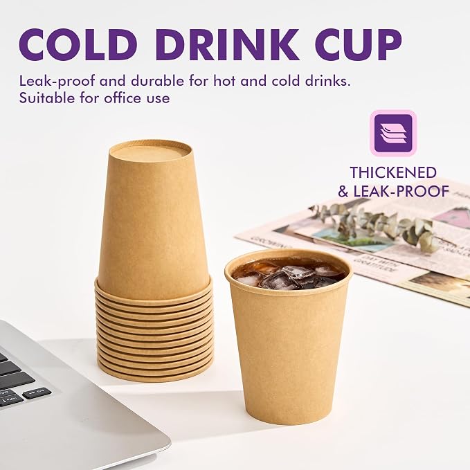 8 oz 500 pack Coffee Cups, Disposable Paper Cups, Sturdy Kraft Leak-Proof - Image 9