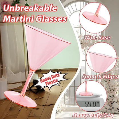 Liacere Martini Glasses Set of 6-11 oz Pink Plastic Martini Cocktail Glasses - Image 2