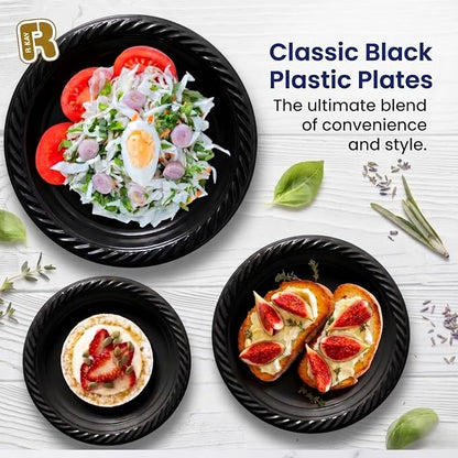 R-kay 100 Pack 9 Inch Black Plastic Plates - Image 3