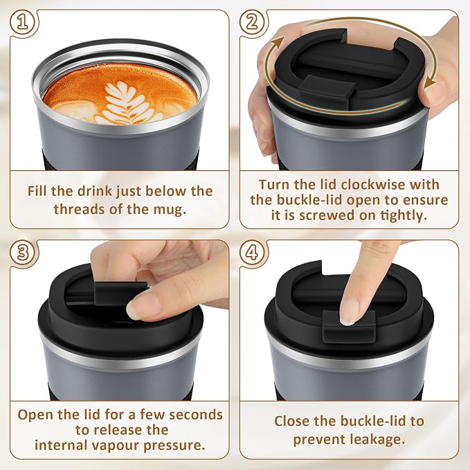 KETIEE Travel Coffee Mug Spill Proof 12oz, Insulated Reusable Coffee Cups - Image 9