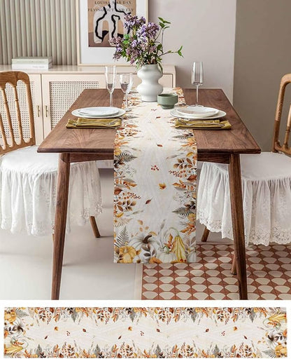 White Golden-Yellow Pumpkin Fall Table Runner 36 Inches Long, Thanksgiving - Image 4