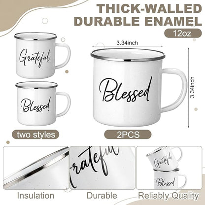 Willinglong 2 Pcs Grateful Blessed Campfire Mug Enamel Coffee Mug Set Thank You - Image 2