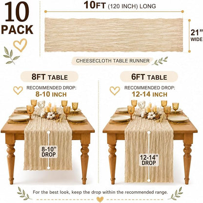 10 Pack Beige Table Runner 10FT Gauze Cheesecloth Table Runner | 21x120 Inch - Image 3