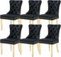 KCC Velvet Dining Chairs Set of 6, Upholstered High-end Tufted Dining Chair with Nailhead Back Ring Pull Trim Stainless Steel Legs, Contemporary Nikki Collection Modern Style for Kitchen, Black