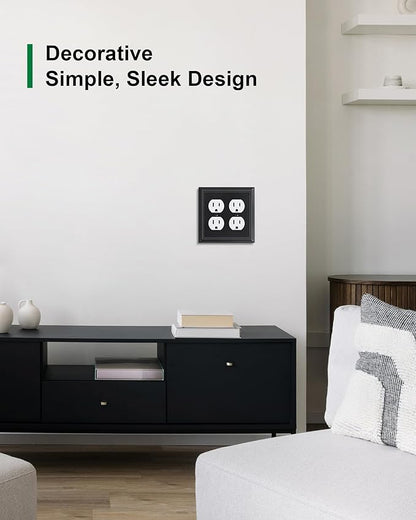 2-Pack Double Duplex Outlet Cover, Matte Black Decorative Switch Plates and Outlet Covers for Electrical Outlets, Durable Natural Bamboo Fiber Wall Plates, 2 Gang Receptacle Cover