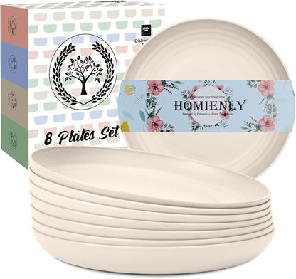Wheat Straw Plates 8 PCS Unbreakable Dinner Plates by HOMIENLY
