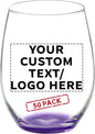 DISCOUNT PROMOS 50 ARC Stemless Wine Glasses Set, 21 oz. - Customizable Text, Logo - Chardonnay, Cabernet, Merlot, Sauvignon - Purple