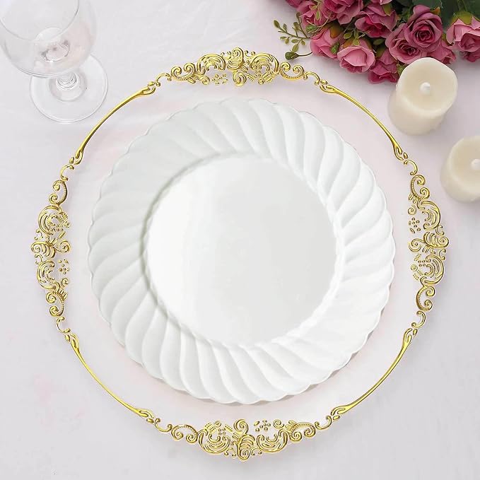 Efavormart 10-Pack 10" White Flared Round Plastic Dinner Plates, Premium Heavy - Image 8