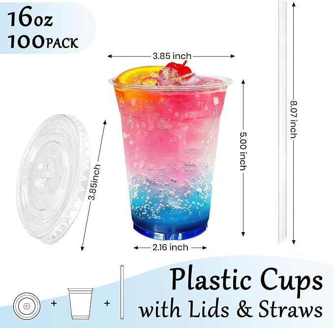 16 oz 100 Pack Clear Leak-Proof Plastic Cups - Image 2