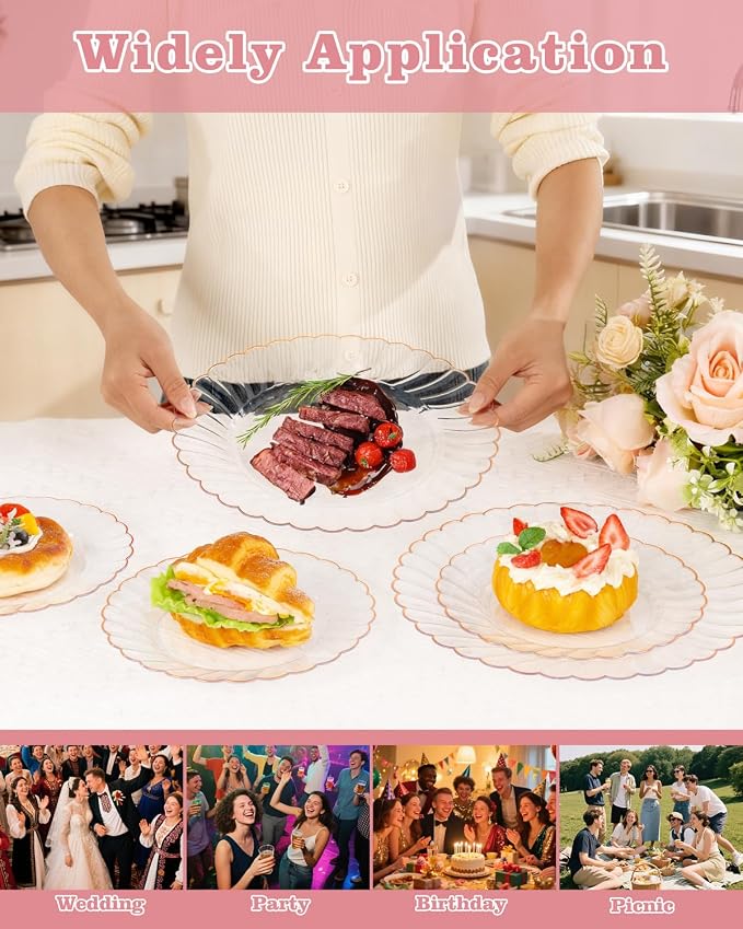 YOUBET 100PCS Rose Gold Plastic Plates - Image 6
