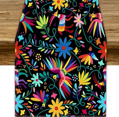 Mexican Fiesta Table Runner Abstract Pattern Cinco De Mayo Dia De Los Muertos by YCness