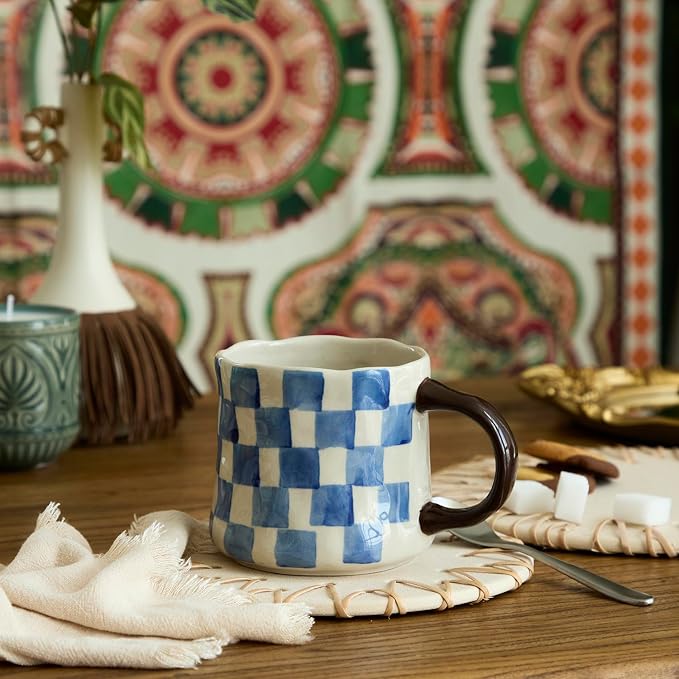 Retro Checkered Ceramic Coffee Mug 16Oz by DelightsGalore