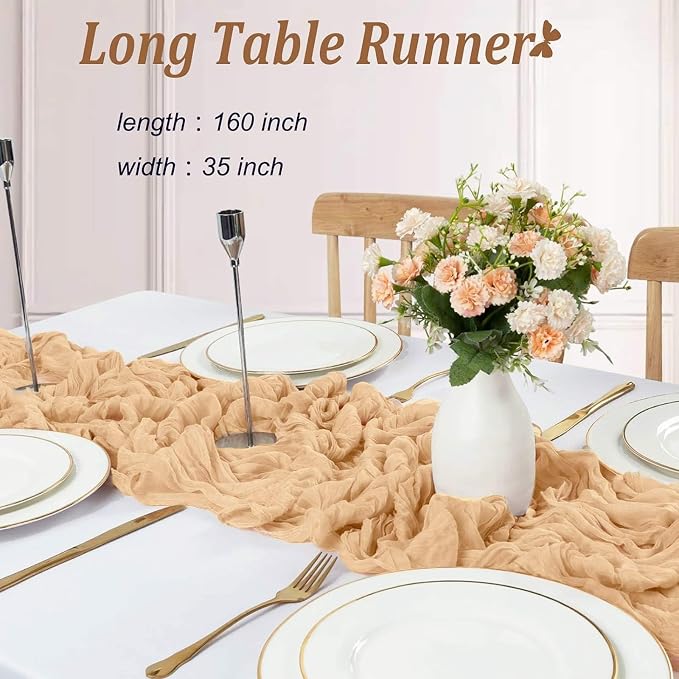 Cheesecloth Table Runner 13.3FT Champagne Gold Boho Gauze Table Runner Wedding - Image 2