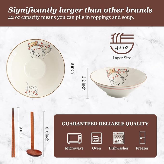 NJCHARMS Ceramic Ramen Bowl Set of 2, 42 oz Japanese Noodle Soup Bowls - Image 3