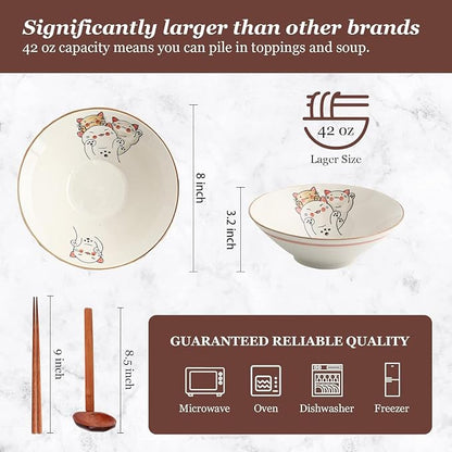 NJCHARMS Ceramic Ramen Bowl Set of 2, 42 oz Japanese Noodle Soup Bowls - Image 3
