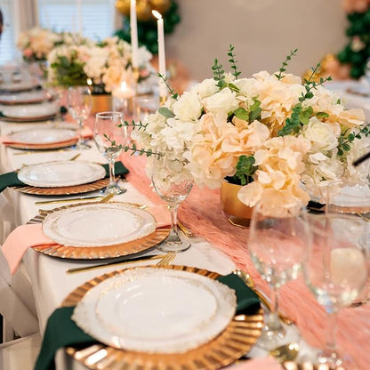 10 Pack Coral Peach Cheesecloth Table Runner 35x120 Inch, 10FT Semi Sheer Boho - Image 2